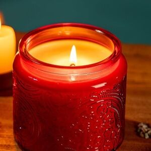 Red Embossed Red 10 ounce Jar with Tin Lid - Candy Cane